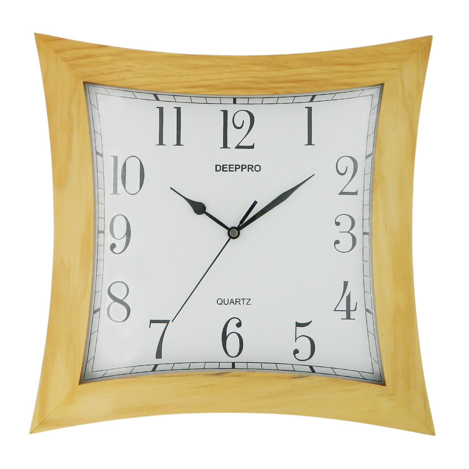 Silent Wall Clock Solid Wood 14-inches Square Non Ticking Digital Quiet Sweep Decorative Vintage Wooden Clocks (Natural)