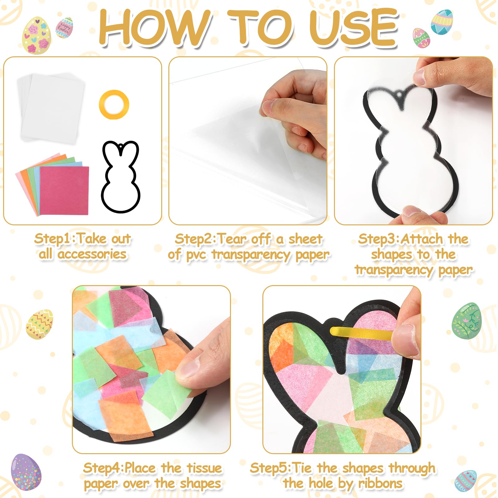 Qyeahkj Juego de 36 atrapasueños de conejo de Pascua, manualidades para niños, conejos coloridos, kit de manualidades de papel de seda, decoración colgante para Pascua, aula, hogar, actividad