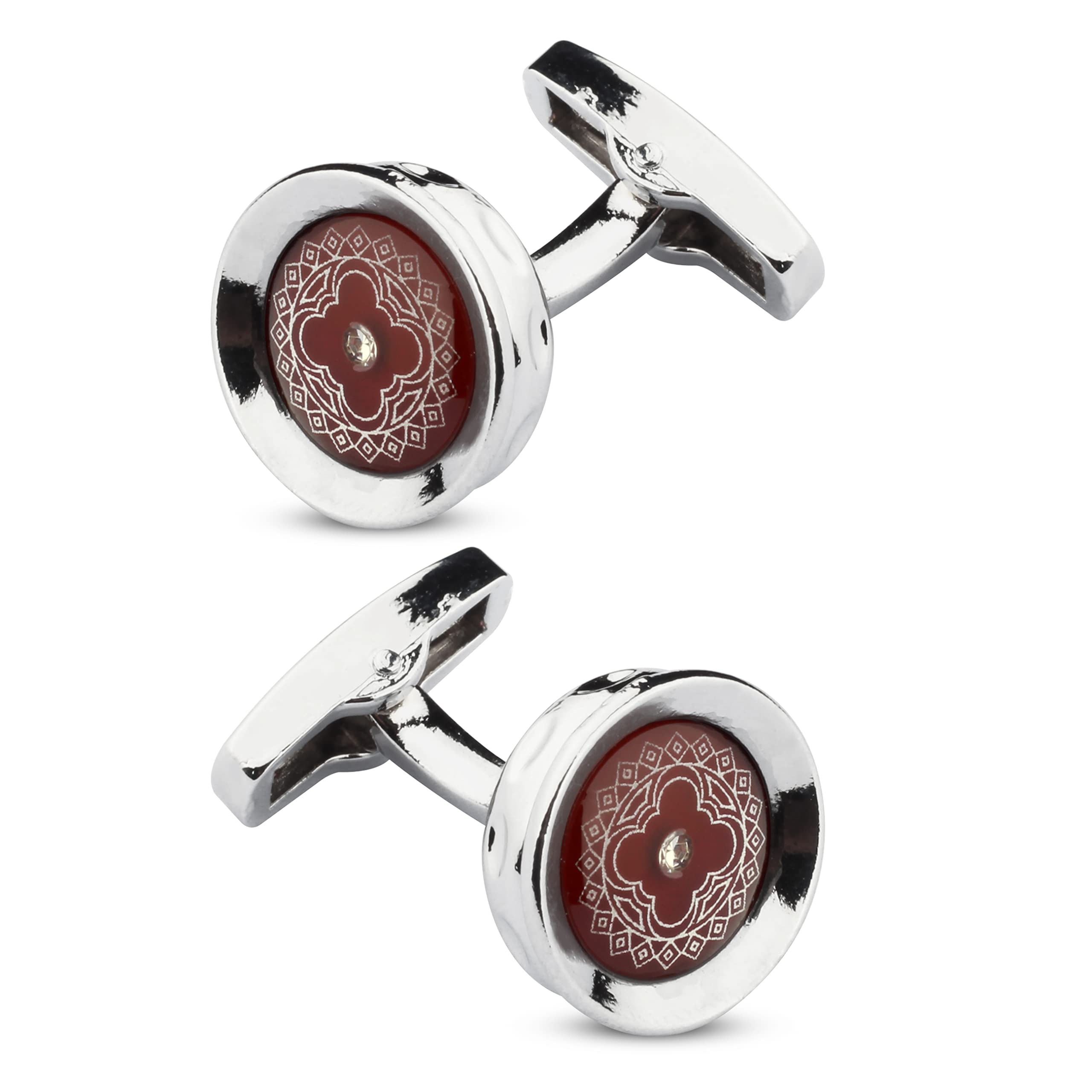 panjatan Floral Patterned Maroon and Silver Coloured Cufflinks for Men.-picture-59