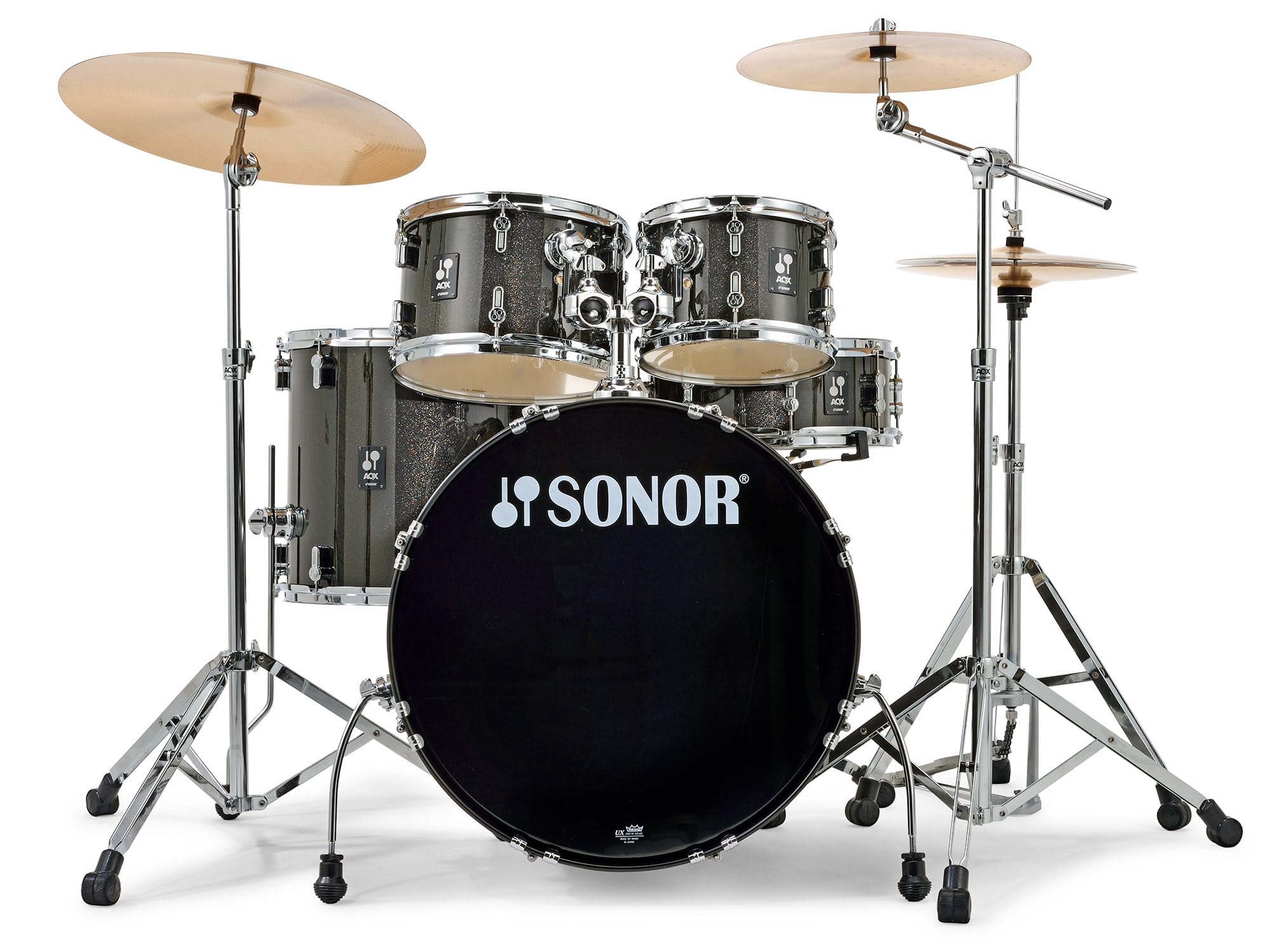 Sonor AQX Stage 5-piece Drum Set with Hardware Pack - Black Midnight Sparkle