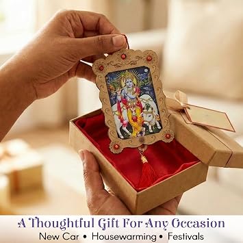 LOVENSPIRE Hindu Car Hanging Ornament Photo Frame Rear View Mirror Car Charm Interior Decoration Accessories Dashboard Decor Ganesha Krishna Hanuman Om Balaji Shiv (Pack of 1)