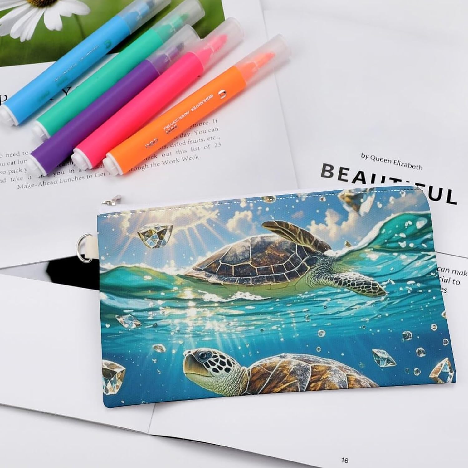 Sea Turtles Painting Coin Purse Fashion Mini Change Wallet With Zipper Cute Canvas Coin Bag Small Makeup Bag Portable Change Pouch Change Holder Coin Pouch Change Bags image 4