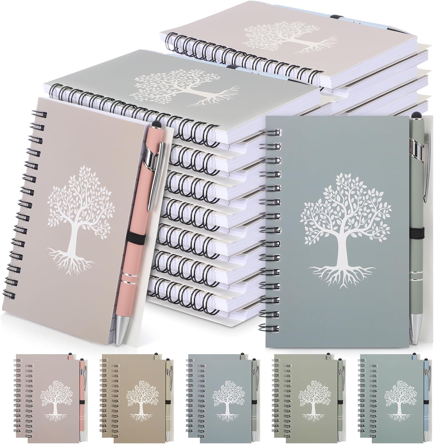 20 Pack Christian Gifts Bulk Religious Spiral Notebook Tree of Life Journal and Pen Set Small Pocket Notebook with Pen Writing Journal A6 Lined for Women Men Church Office(Macaron Color)