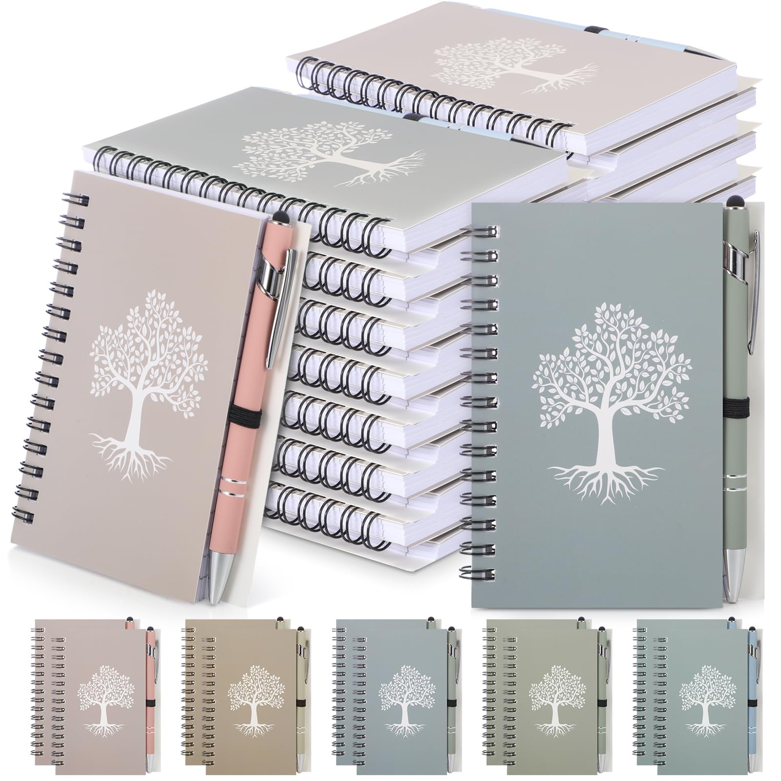 Trandraft Kleine Notizbücher mit Stift, Baum des Lebens, A6, liniert, Hardcover, Notizbuch, Großpackung für Reisen, Business, Arbeit, Büro, Schule, Notizbuch, Macaron-Farbe, 20 Stück