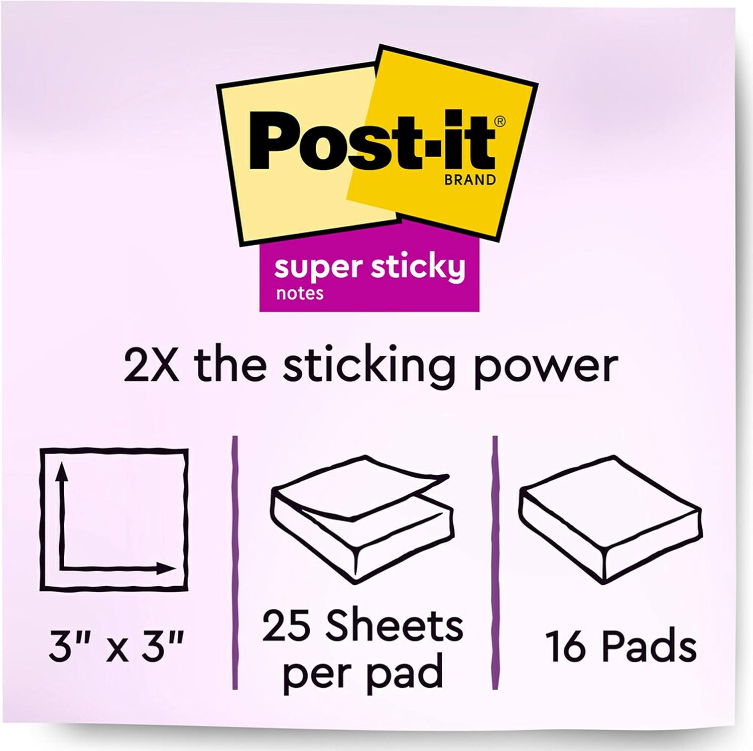 Post-it Super Sticky Full Stick Notes, 3x3 in, 16 Pads, 2x the Sticking Power, Energy Boost Collection, Bright Colors (Orange, Pink, Blue, Green), Recyclable (F330-16SSAU)