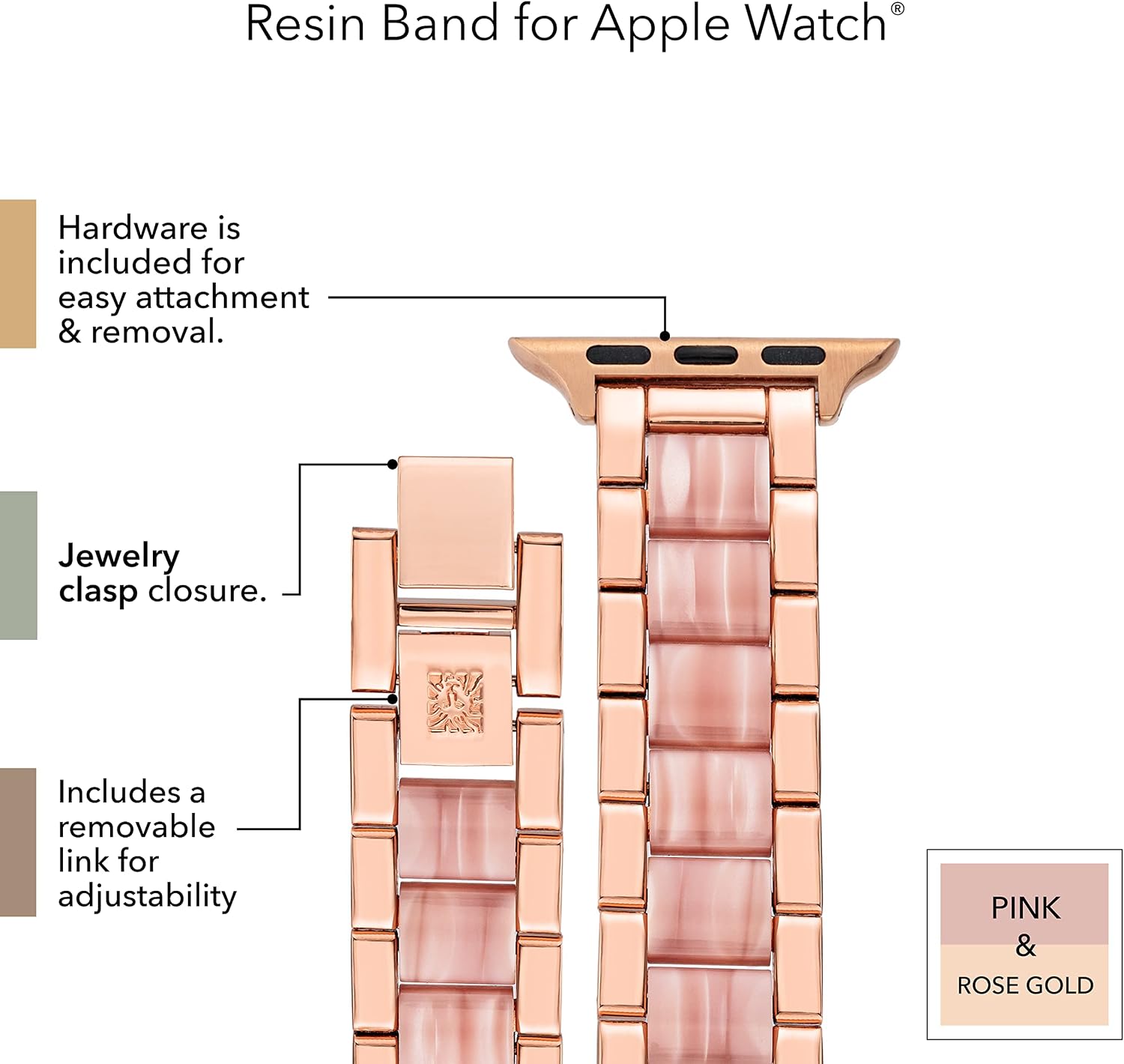 Anne Klein Fashion Resin Bracelet for Apple Watch, Secure, Adjustable, Apple Watch Replacement Band, Fits Most Wrists