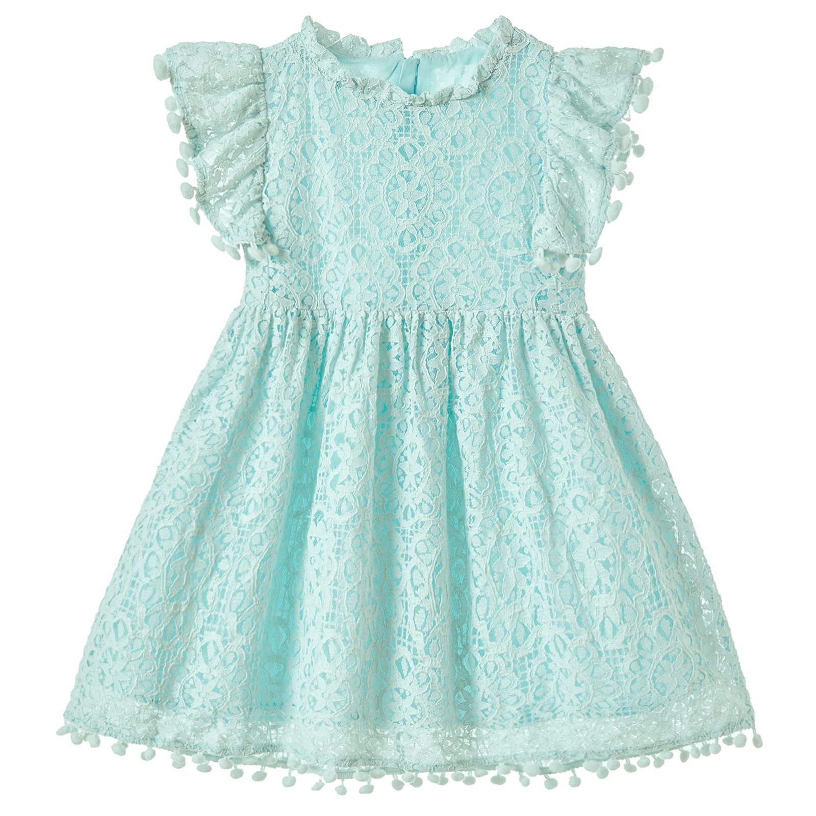 Niyage Toddler Girls Elegant Lace Pom Pom Flutter Sleeve Party Princess Dress