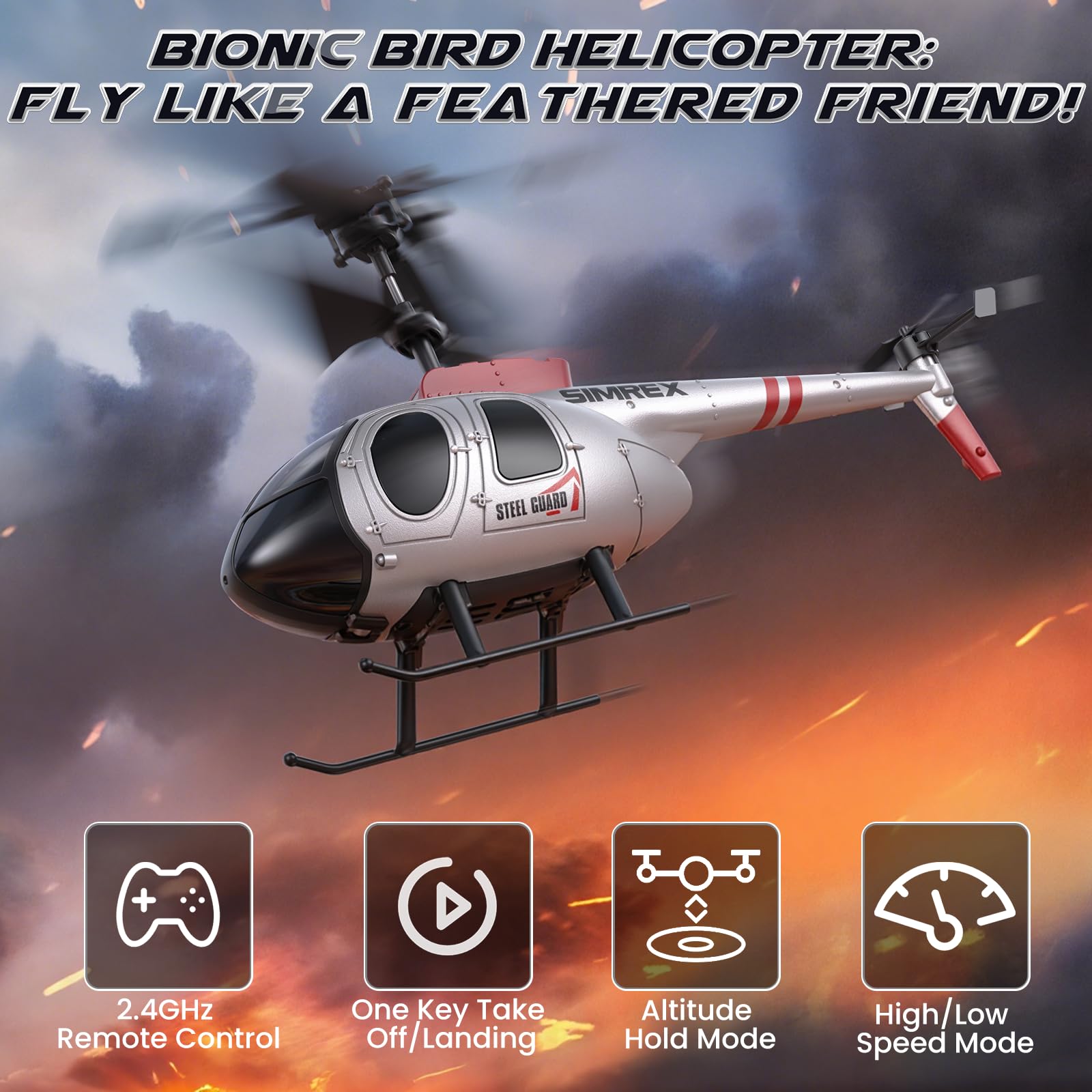 SIMREX Remote Control Helicopter for Kids 2 Speed Mode With 20Mins Flight, Helicopter Toy Drone, Altitude Hold - Image 2