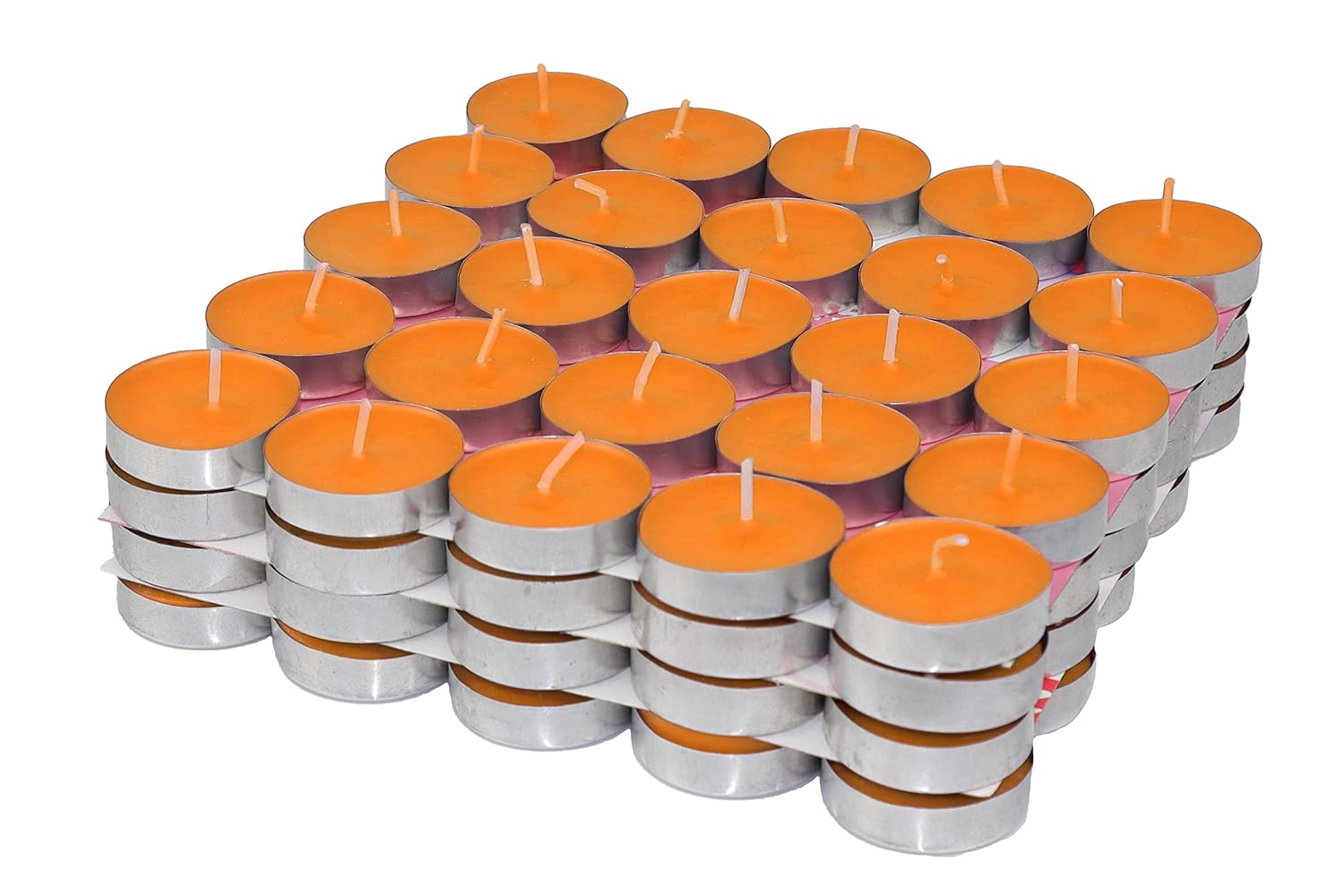 Shraddha Creation Wax Orange Tealight Candles, Plain Tea Lights Candles Set of 100 for Diwali