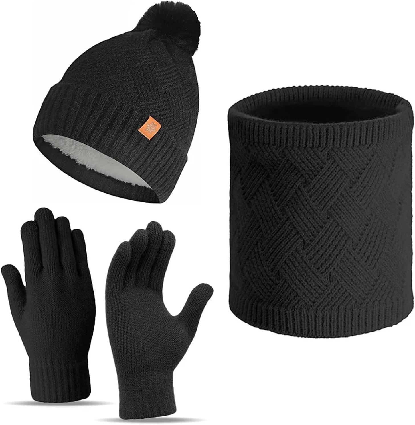 Simple Hat, Scarf, Gloves, Three Piece Set, Velvet, Cold Resistant, Warm Knit Hat, Touch Screen Gloves, Scarf