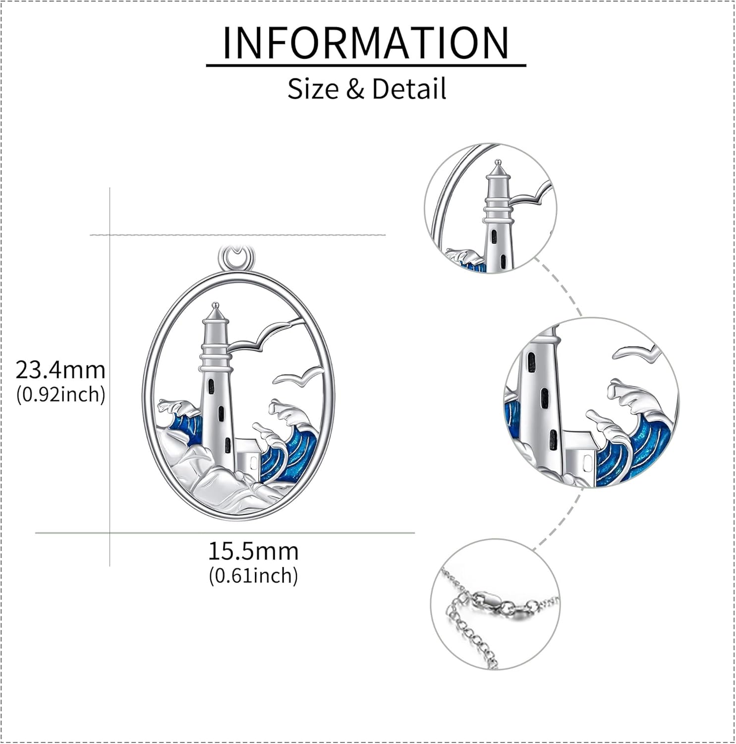 ONEFINITY Sterling Silver Lighthouse Wave Pendant Necklace - Lighthouse Jewelry Gifts For Women & Girls - Image 4