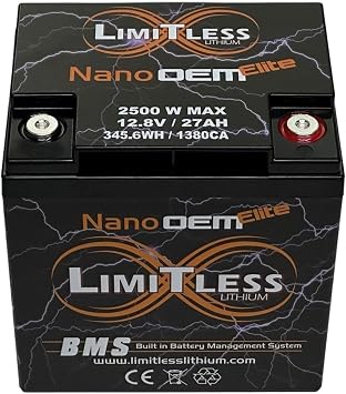 Limitless Lithium Nano OEM Elite 27AH 2500W BMS Motorcycle Power Sports Battery SPL Hifi