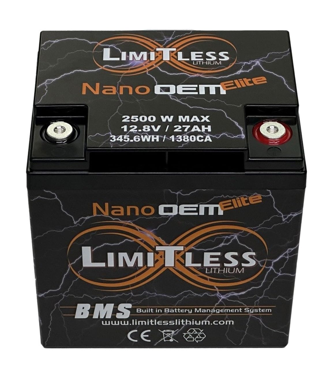 Limitless Lithium Nano OEM Elite 27AH 2500W BMS Motorcycle Power Sports Battery SPL Hifi