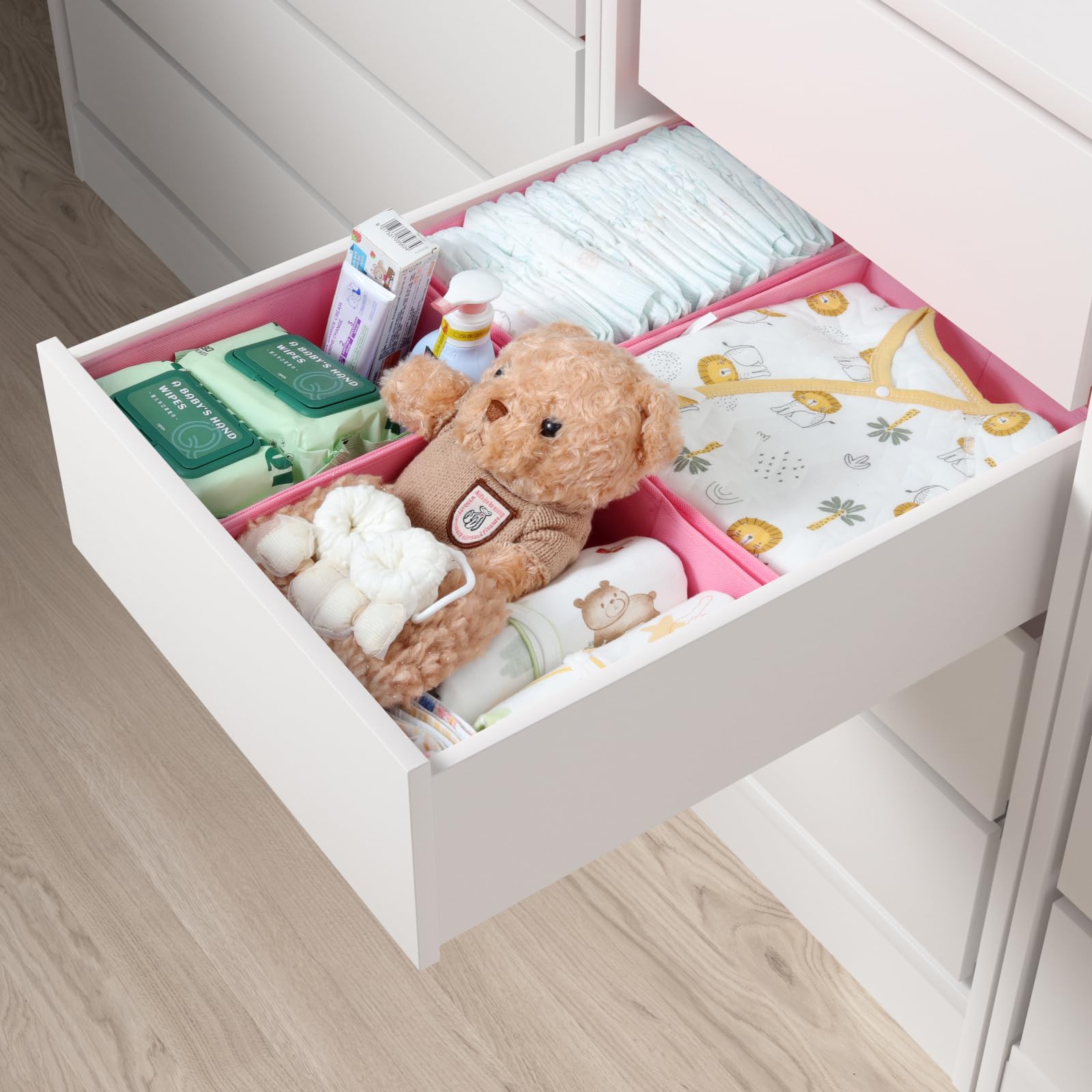 ORLISA Drawer Organiser Clothes Compatible with PAX Wardrobe 50 x 58 cm Sturdy Base, Foldable, & Robust, Set of 4, Pink