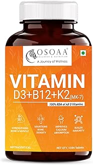 OSOAA Vitamin D3 K2 MK7 Supplement - 120 Tablets | Vitamin D3 (600 IU) | Promotes Calcium Absorption, Bone Health, Muscle Strength & Immunity | Plant Based Vitamin D3- Lichen Source