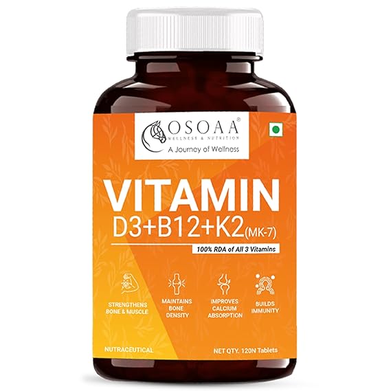 OSOAA Vitamin D3 K2 MK7 Supplement - 120 Tablets | Vitamin D3 (600 IU) | Promotes Calcium Absorption, Bone Health, Muscle Strength & Immunity | Plant Based Vitamin D3- Lichen Source
