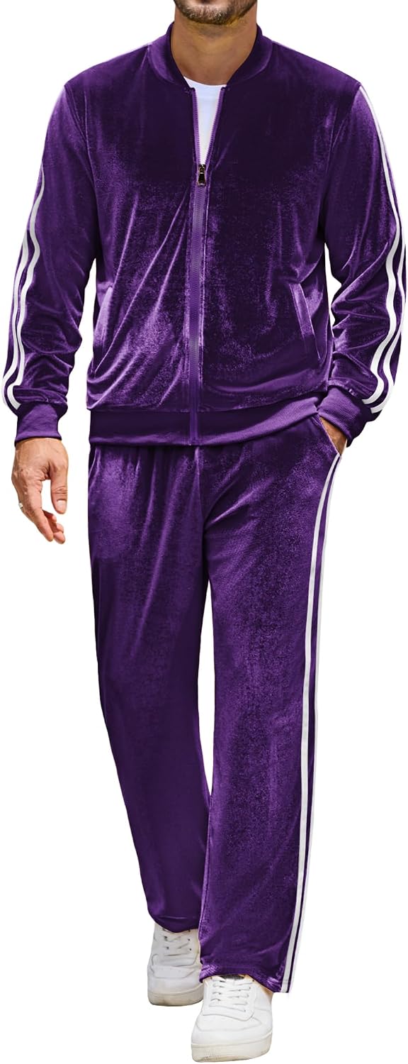 COOFANDY Mens Velour Tracksuit 2 Piece Set Sweatsuits Velvet Jogging Suits