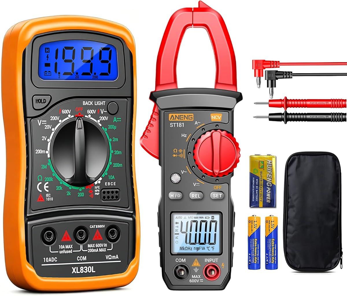 Multimeter with Clamp Meter,4000 Count Amp Meter & 2000 Count Multi Tester | Voltmeter Measure AC DC Voltage,Current,Resistance,Capacitance,NCV,Diode, Backlight LCD for Household Automotive Battery Test
