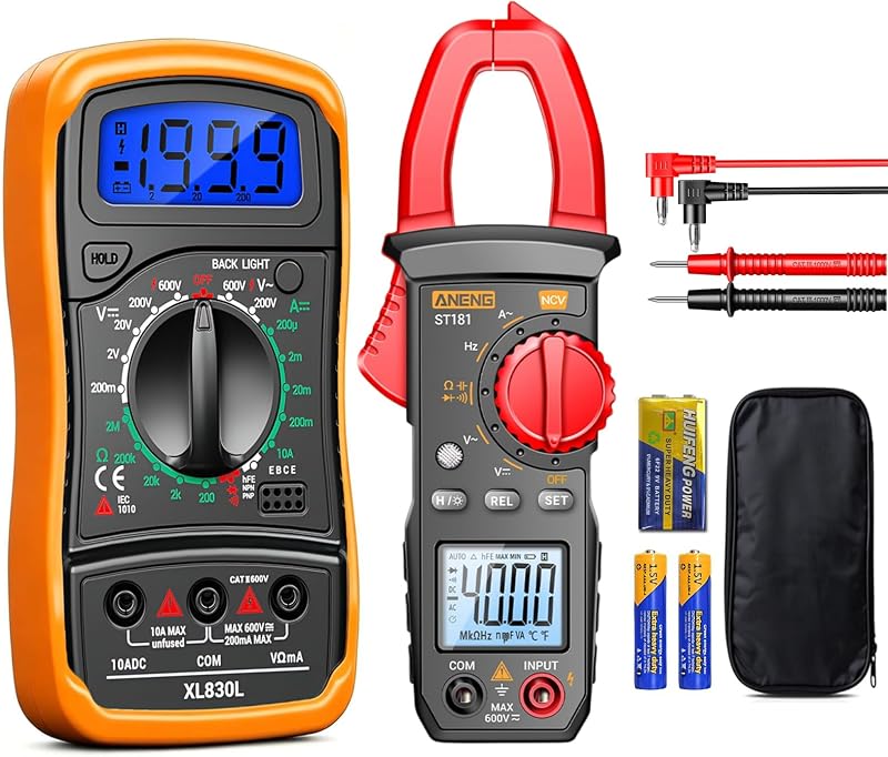 Multimeter with Clamp Meter,4000 Count Amp Meter & 2000 Count Multi Tester | Voltmeter Measure AC DC Voltage,Current,Resistance,Capacitance,NCV,Diode, Backlight LCD for Household Automotive Battery Test