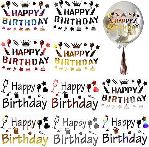 Miniatura 7 de Calcomanías de feliz cumpleaños para globos, 12 piezas de calcomanías de globos de fiesta Bobo de color dorado y negro, calcomanías de letras para