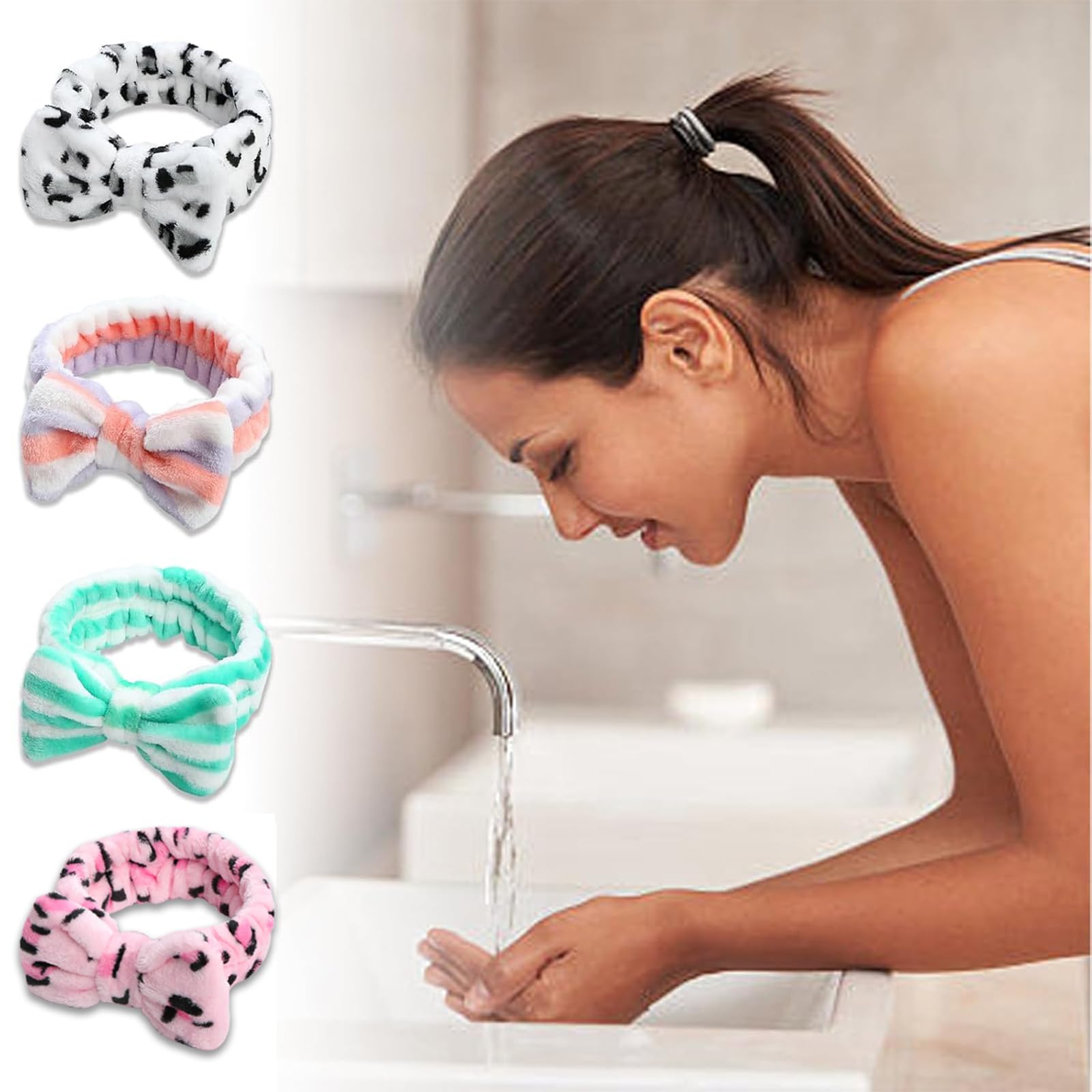 Fasce per capelli con fiocco solido da donna Corallo in pile Trucco