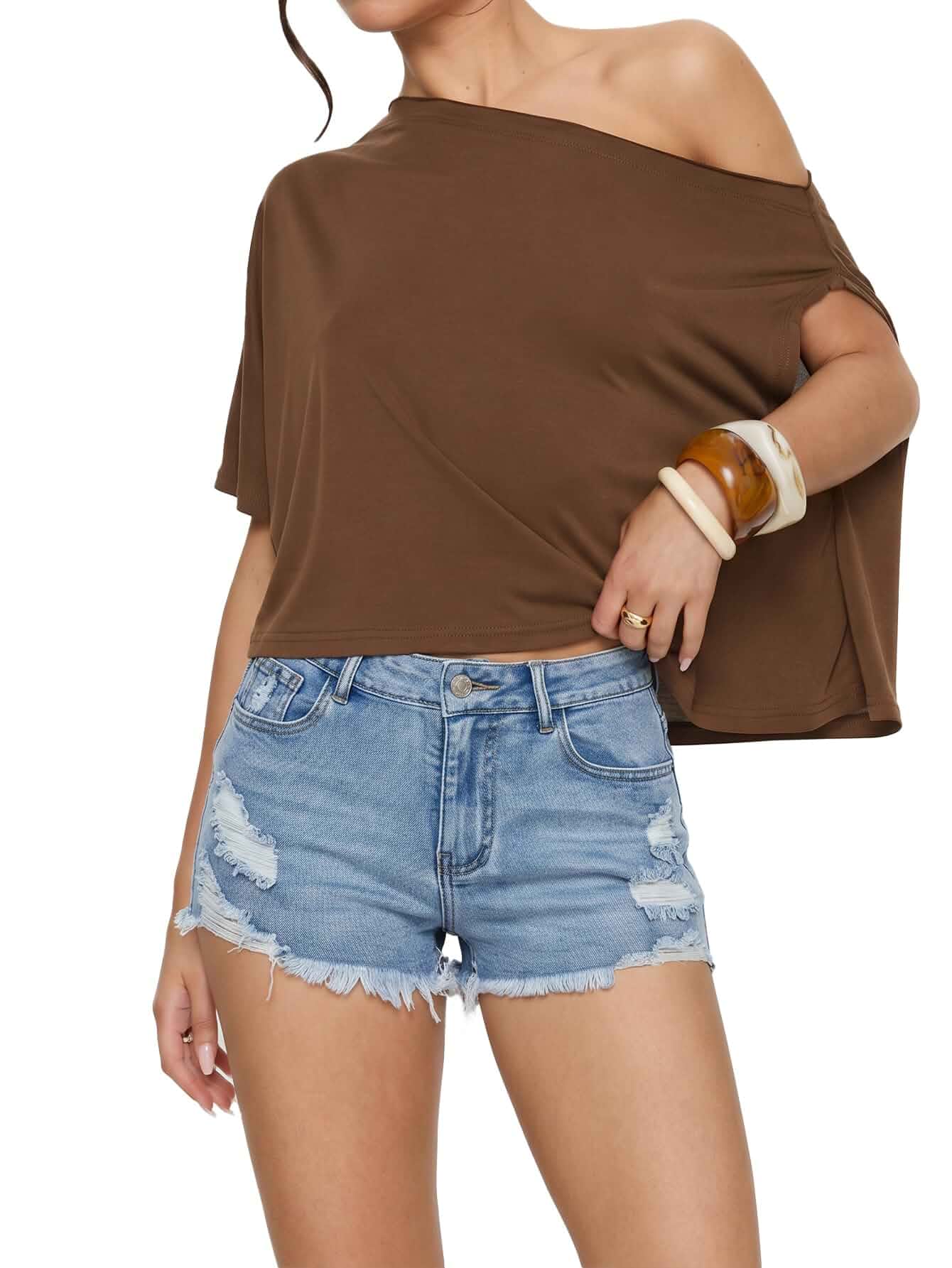 OHUXWCSM Womens Jean Shorts Distressed Frayed Low Rise Jeans for Woman Summer Casual Everyday