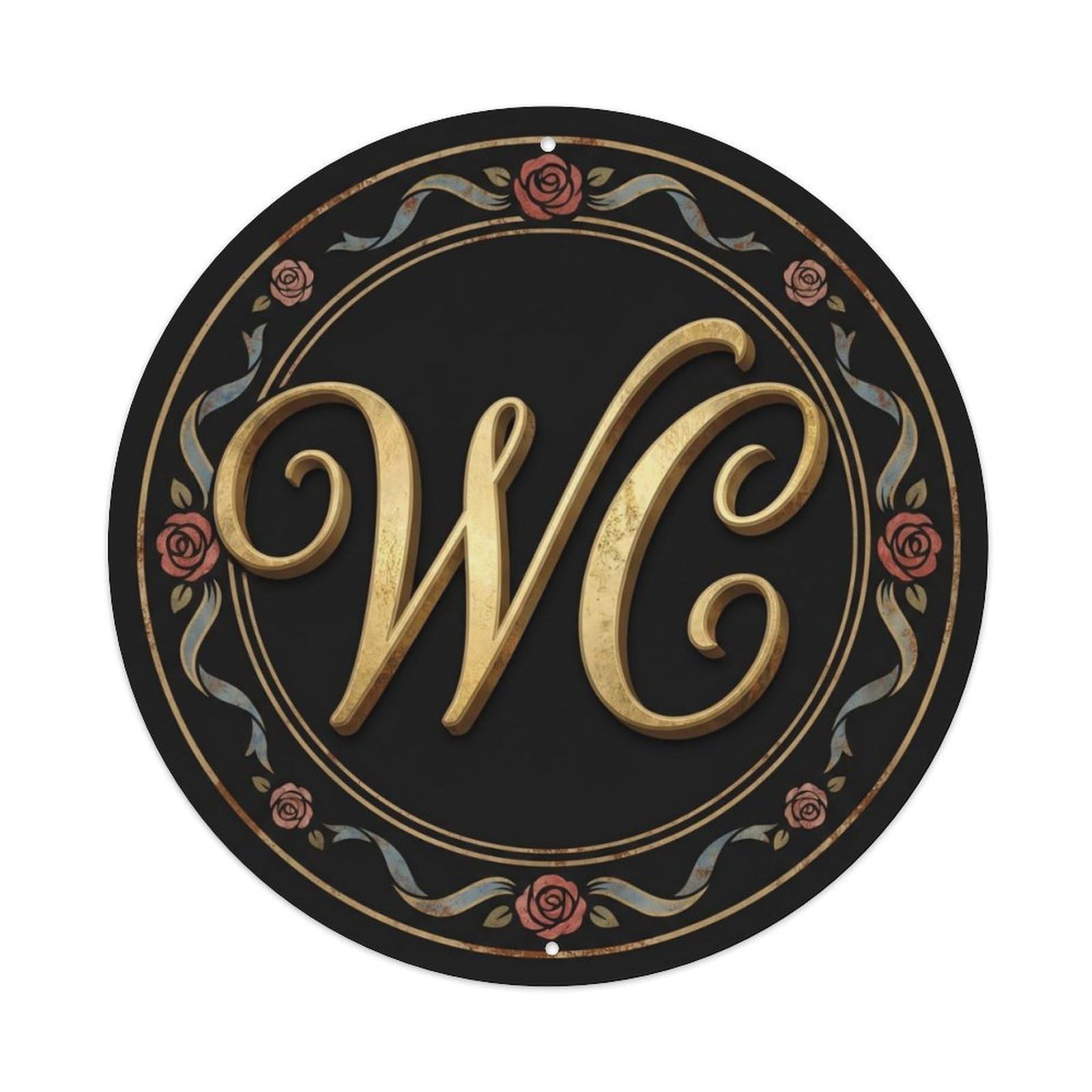 Fqcyn Style Toilet （Wc） Shabby Vintage Restroom Ornament Metal Tin Sign Plaque Wall Decor For Cafe, Club Bar, Office, Home Garden Round Metal Poster 8X8inch