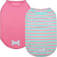 KYEESE 2Pack Striped Dog Shirts for Small Dogs - Soft Breathable Tank Tops, Sleeveless Pet Vests with Reflective Label, Pink Medium