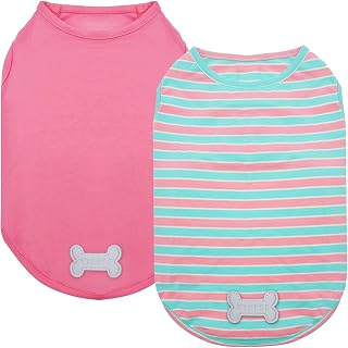 KYEESE 2Pack Striped Dog Shirts for Small Dogs - Soft Breathable Tank Tops, Sleeveless Pet Vests with Reflective Label, Pink Medium