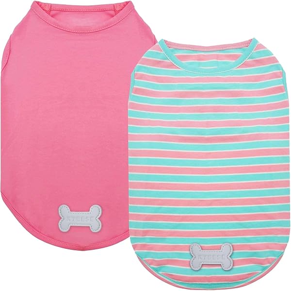 KYEESE 2 Pack Dogs Shirts Striped Cotton Pet T-Shirts for Small Medium Dogs Soft Tank Top Sleeveless Vest Dog Tee Shirt