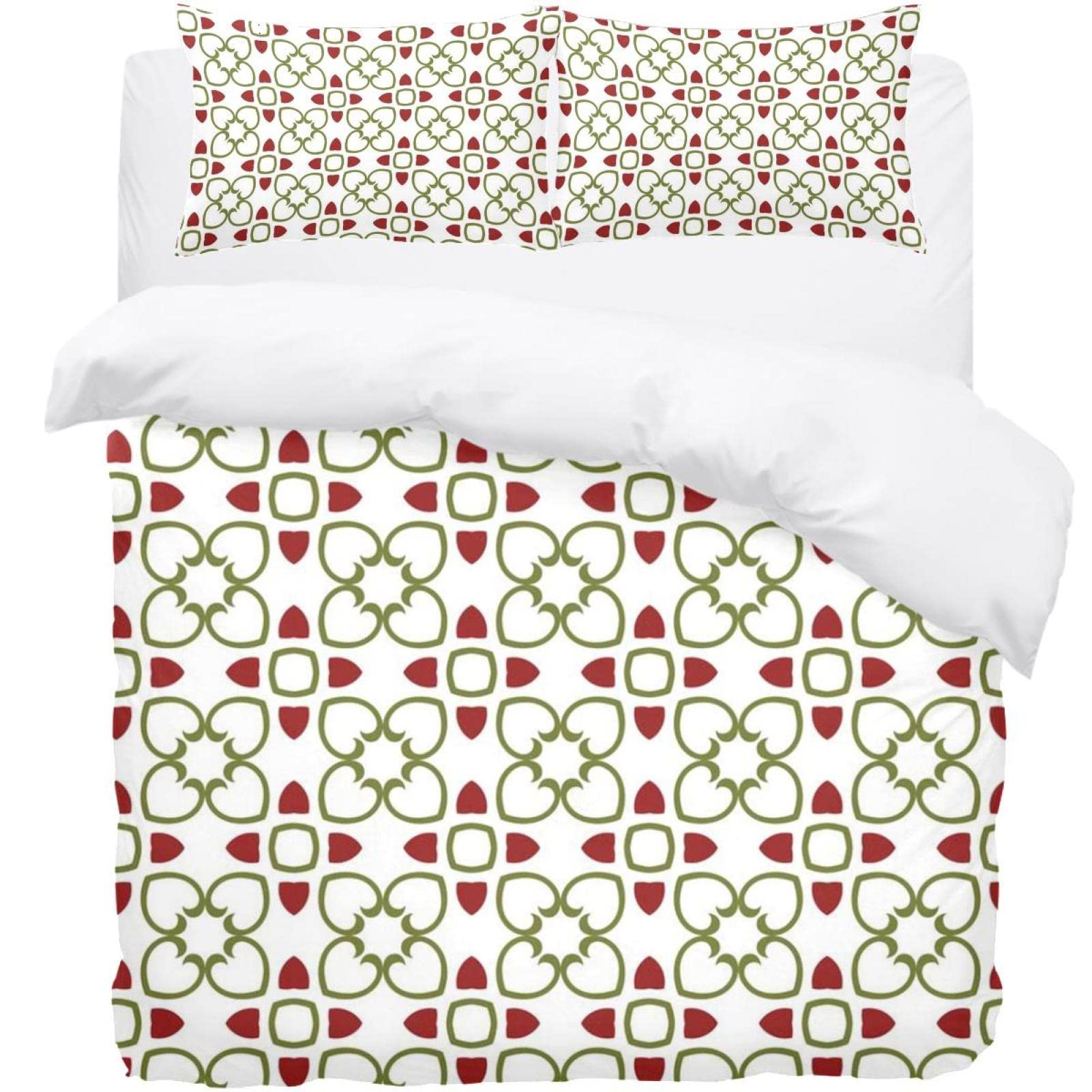 Housse de couette motif floral géométrique avec 2 taies d'oreiller