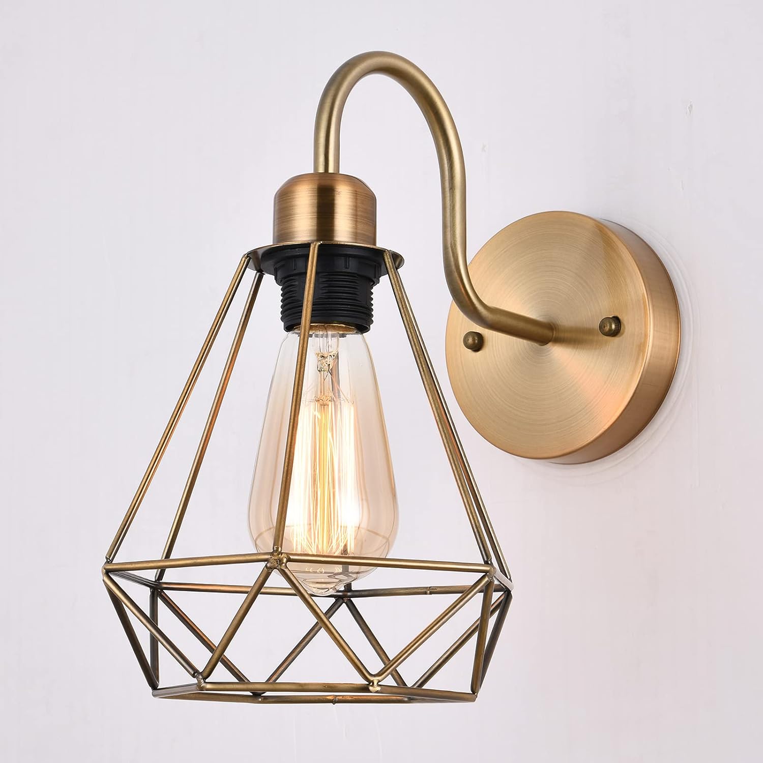Gold Wall Sconces, Farmhouse Wall Light, Industrial Brass Wire Cage Wall Lamp, Vintage Metal Wall Light Fixture for Bathroom Vanity Bedroom Headboard Garage Porch Hallway