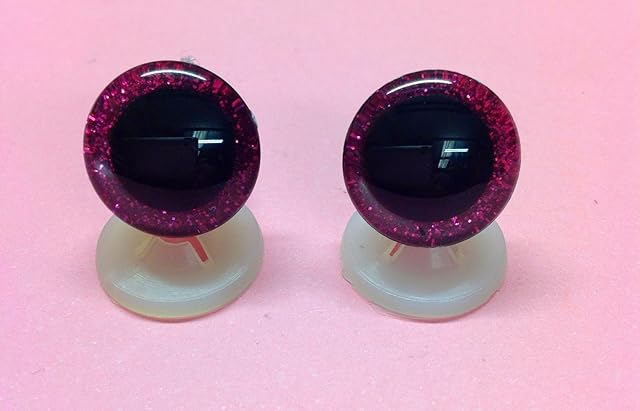 celloexpress Pack of 3 Pairs - 3D Hot Pink Glitter Sparkle Eyes with Plastic Backs - 20mm - Safety Glitter Sparkle Eyes for Soft Toy or Teddy Bear Making