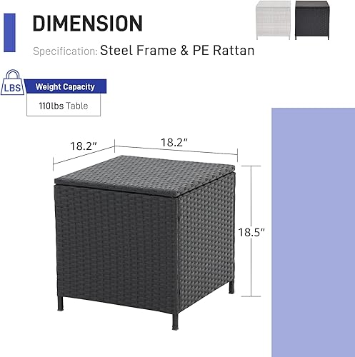 Miniatura 3 de Patiorama Mesa auxiliar para exteriores con almacenamiento, mesa de centro de mimbre para patio, mesa auxiliar de ratán de polietileno para todo