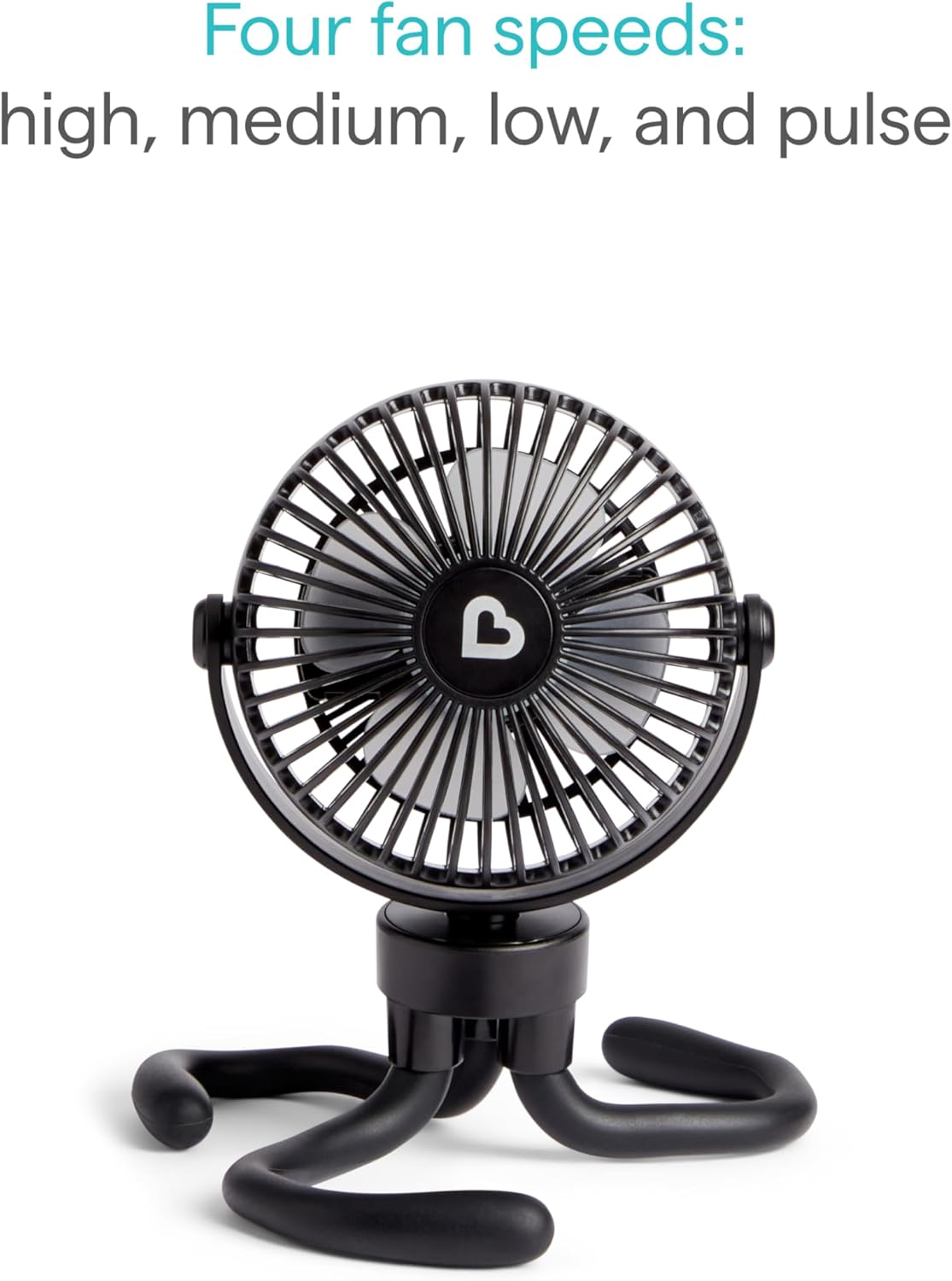 Munchkin Stroller Fan - Portable Fan for Travel, Baby Gear Accessory with 4 Speeds, Flexible Clip-on Leg Attachment, Rechargeable Battery, Black with Multicolored LED Lights