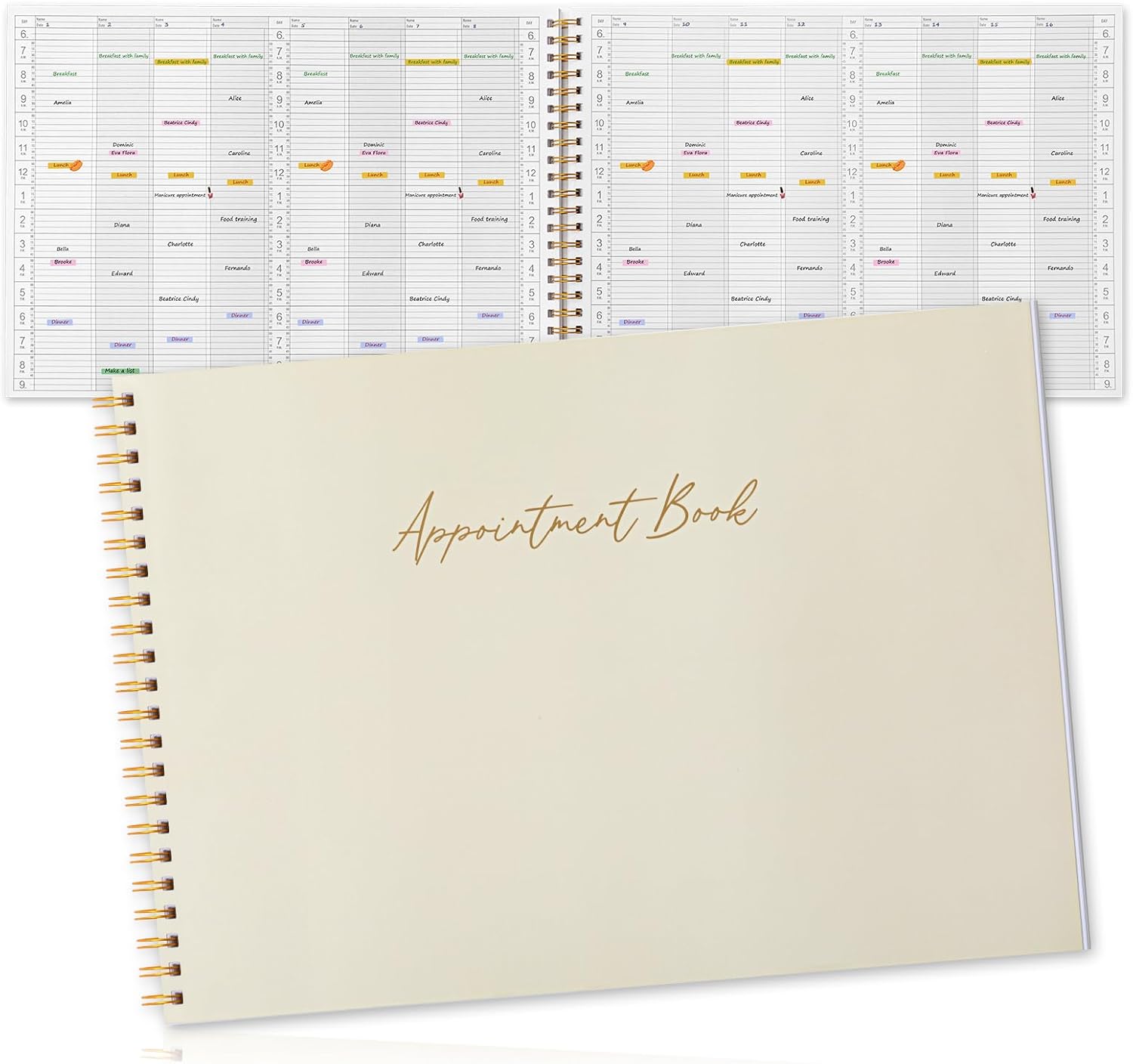 Maitys 2026-2027 Large 8 Column Salon Appointment Book for Hairstylist Spa Business, Hourly Planner 15 Minute Interval, 200 Pages Undated 6 Am 9 Pm Spiral Bound Checklist Planner(Beige, Minimalist) Beige 8 Column Minimalist