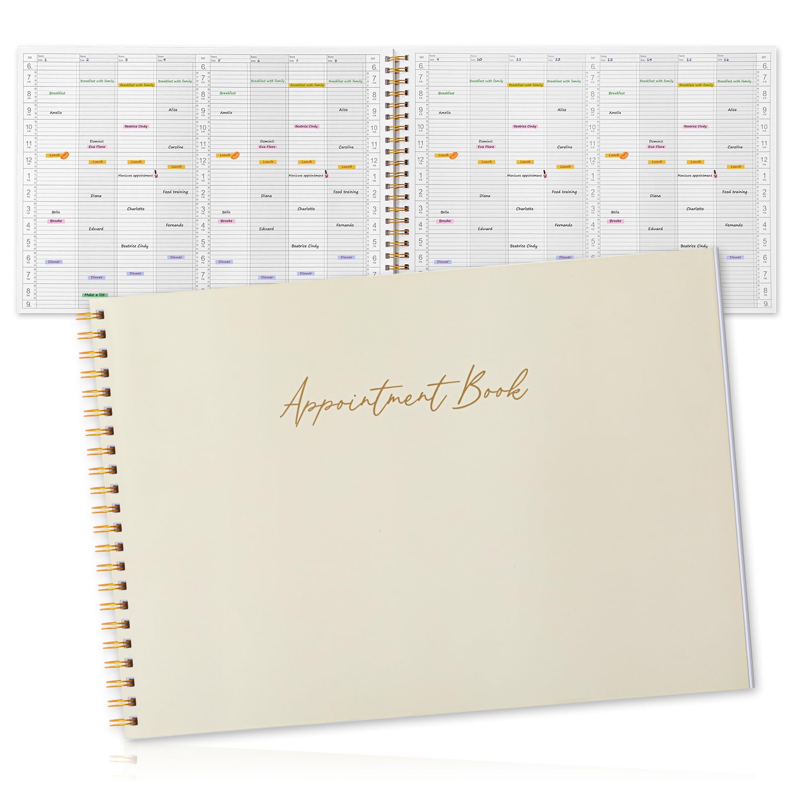 Maitys 2026-2027 Large 8 Column Salon Appointment Book 11.46 x 16.26 for Hairstylist Spa Business, Hourly Planner 15 Minute Interval, 200 Pages Undated 6 Am 9 Pm Spiral Bound Checklist Planner