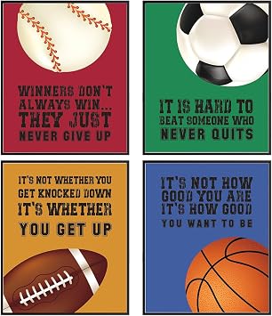 MTL HOE Inspirational Wall Art Posters Decor Print Of Boys Room Motivational Art Of Sports Positive Quotes Basketball Football Baseball Soccer Wall Decor For Boys Bedroom Playroom Classroom