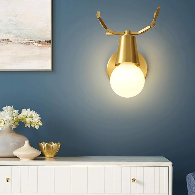 ZLCO Compatibel met woonkamer Alle koperen gewei - plug-in/wandmontage wandlamp moderne binnenverlichtingsarmatuur lampen, verstelbare lamphouder, warm licht wandkandelaars Present photo 2