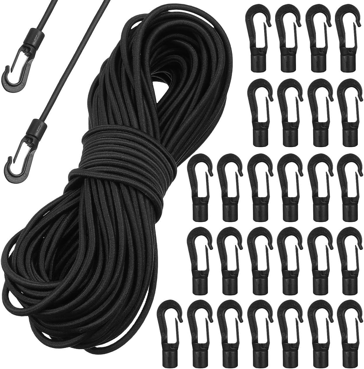 UKCOCO 20m Bungee Cords With Hooks: 4mm Heavy Duty Elastic Cord with 50 ...