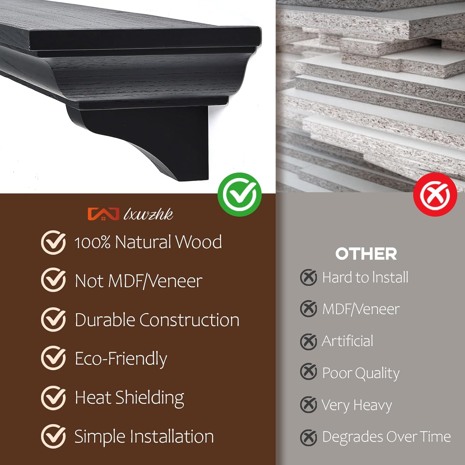 48 Inch Fireplace Mantel Shelf with Corbels, Rustic Floating Shelf for Wall, Wooden Fireplace Mantle for TV Mounting & Living Room, Black