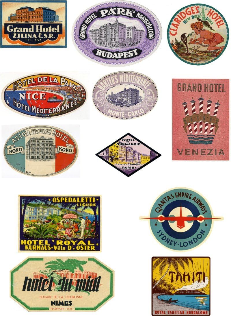 Vintage Style Travel Suitcase Luggage Labels Set of 12 Vinyl Stickers Set 3 of 4