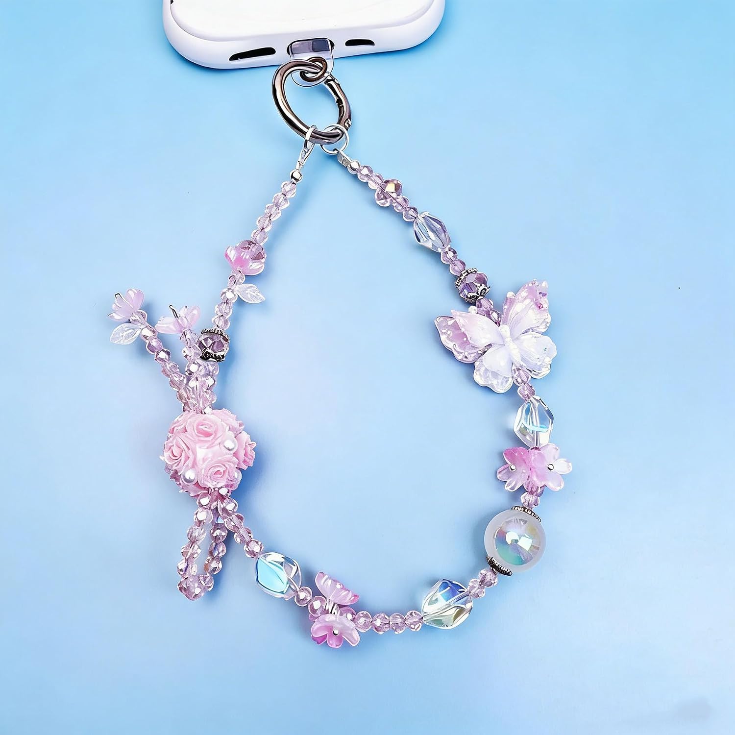 Phone Charm for Women, Beaded Wrist Strap Lanyard with Tether Tab – Anti-Theft Hands-Free Detachable Phone Chain Wristlet