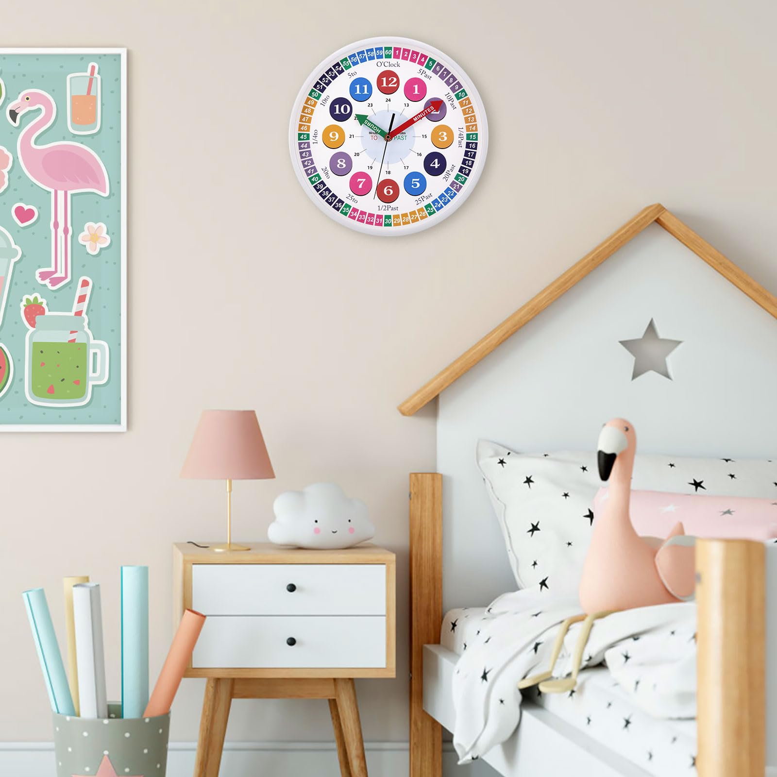 Orologio da Parete Bambini, Orologio da Muro Silenzioso 30cm, Orologio Parete Moderno, Decorazioni da Parete, Imparare a Leggere per Camera da Letto, Cameretta, Bambino
