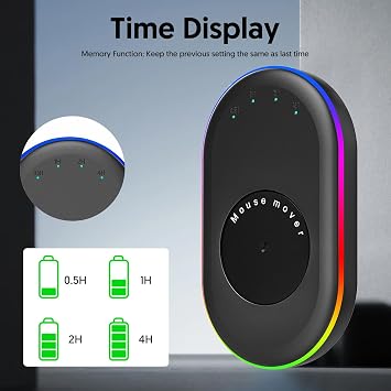 LED Mouse Jiggler Undetectable Mover Device with Timer, Mouse Mover Work from Home - ON/Off Switch, Driver-Free Shaker for Keeping PC Active and Secure