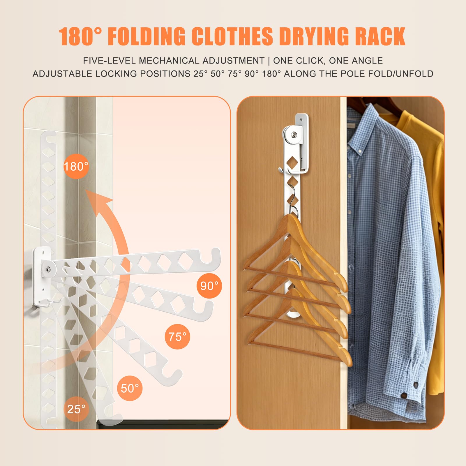 Stendibiancheria da Parete in Acciaio Inossidabil Stendino a Muro Richiudibile per Balconi, Lavanderie, Bagni, Camere da Letto, Corridoi