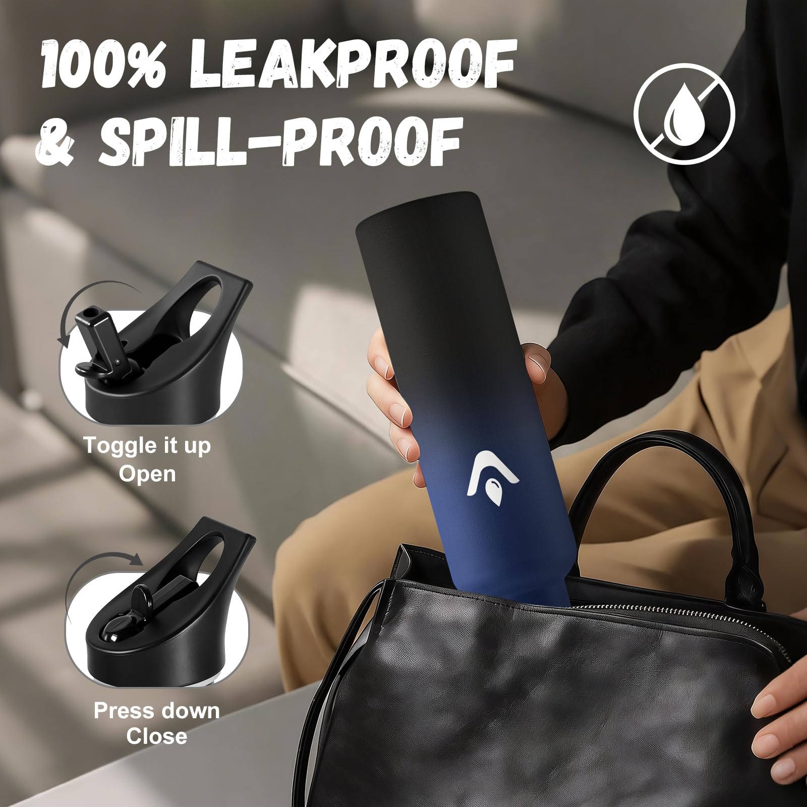 JAPORIA Borraccia Acciaio Inox 750ml, Termos con Cannuccia, a prova di perdite, Riutilizzabile, senza BPA, per Viaggio, Campeggio, Gimnasio