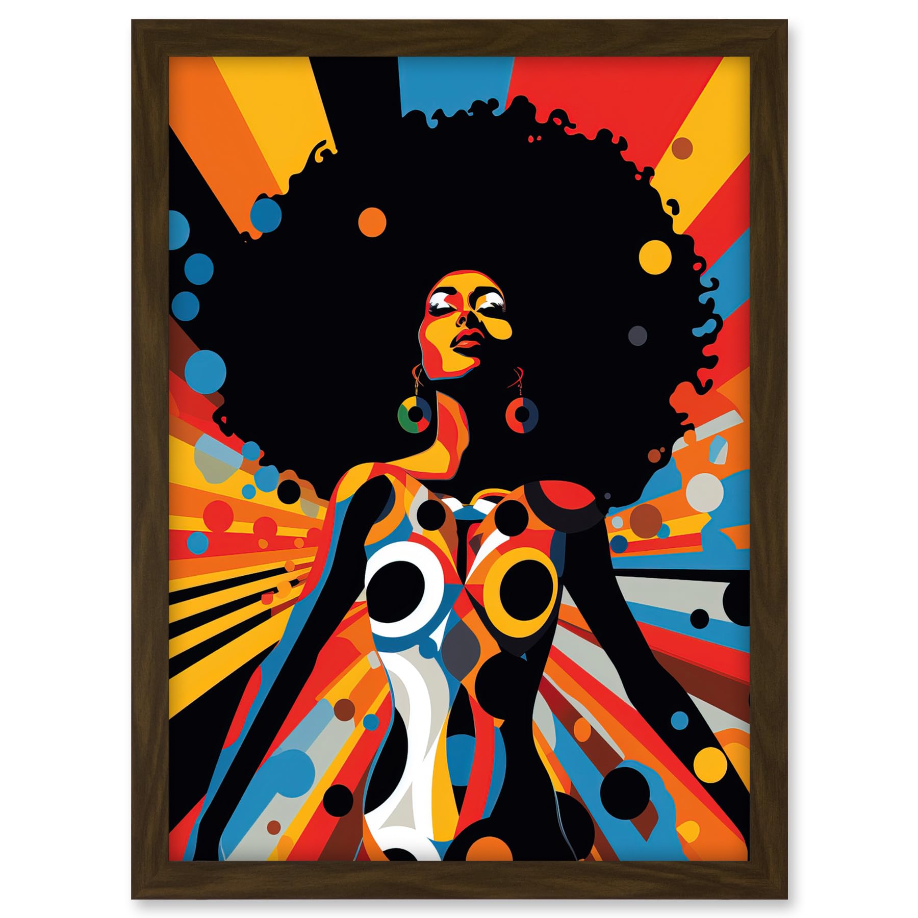 Artery8 Afro Caribbean Woman Colour Explosion Modern Strong Matriarch Bright Bold Colourful Artwork Framed A3 Wall Art Print