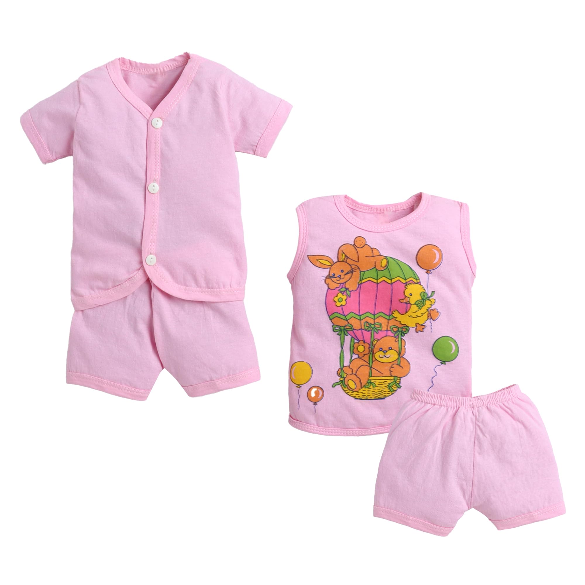 Paletto Baby Cotton Top and Bottom Set 0–6 Months | Soft Layette Set with Onesie, Romper, Footed Pants | Pink | Cotton | Gentle on Skin | Ideal for Gifting - SK BC24 Pink-image-0