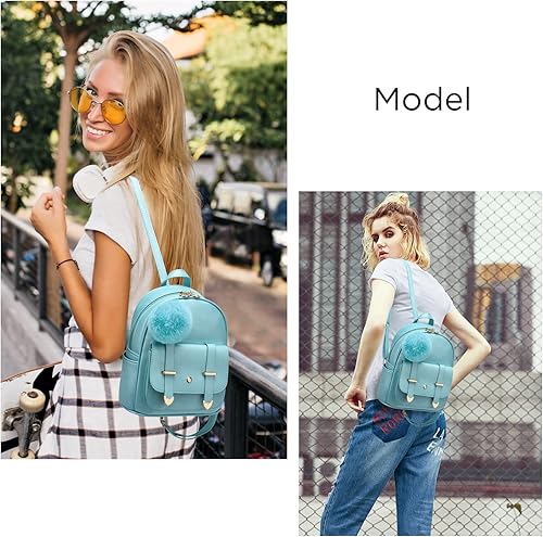 Miniatura 10 de Mochila de moda para niñas mini mochila para mujeres adolescentes bolsos de piel sintética con pompón mochila de hombro Negro, Azul brillante,